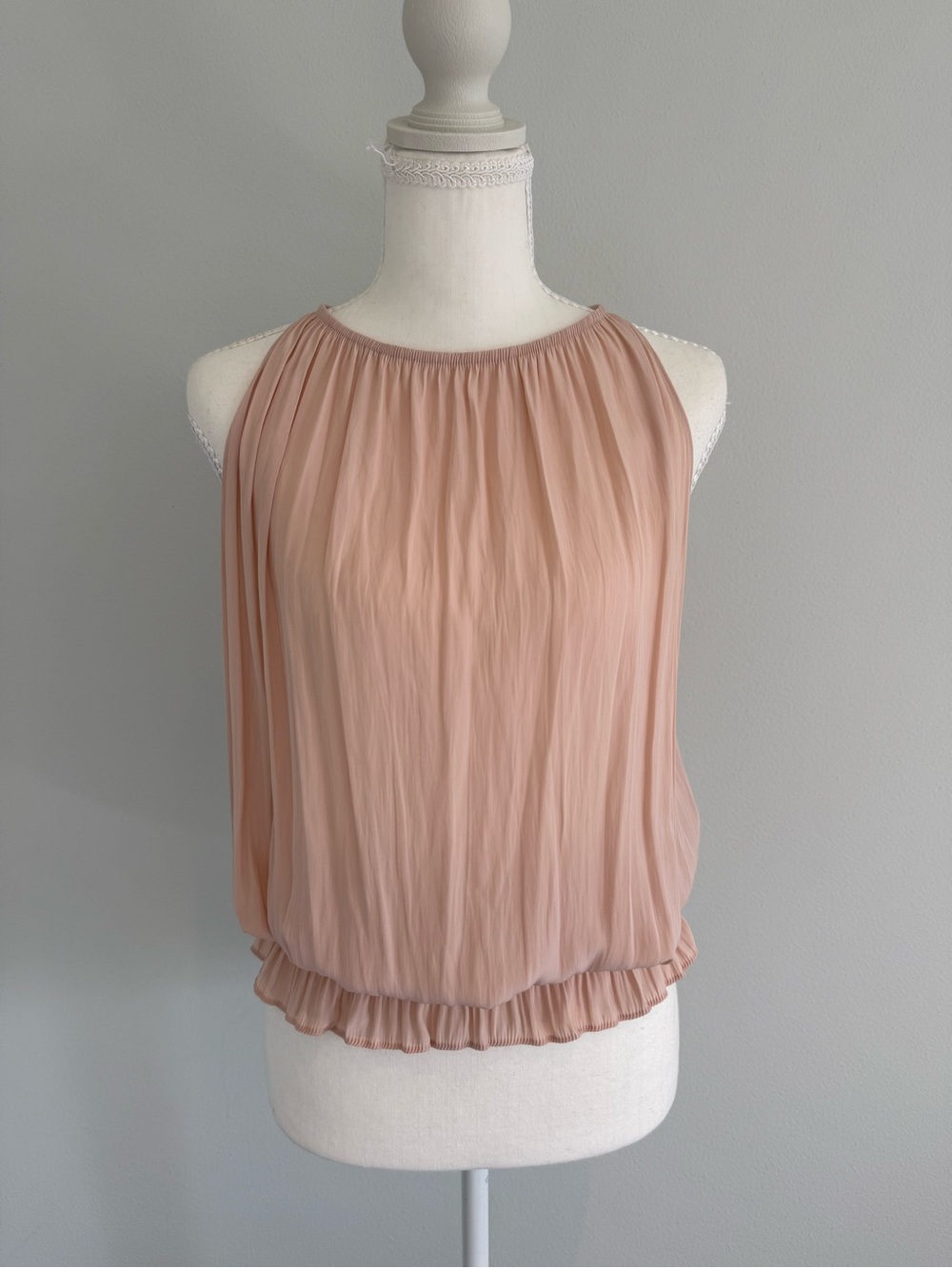 Ramy Brook Lauren High Neck Pleated Halter Blouson Camisole in Blush